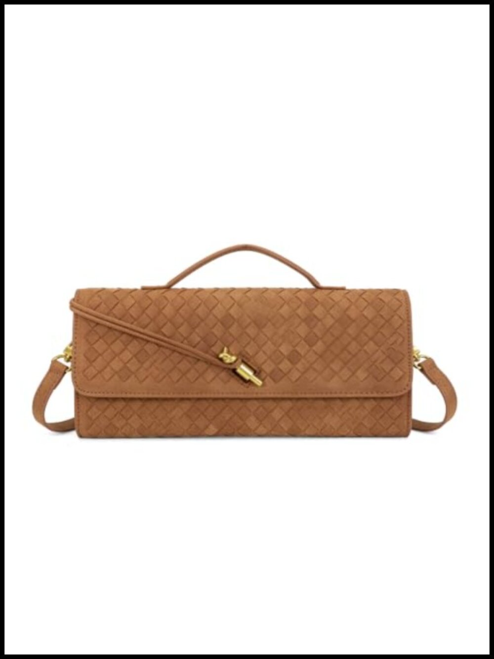 Woven Faux Suede Evening Clutch Crossbody Bag with Adjustable Strap